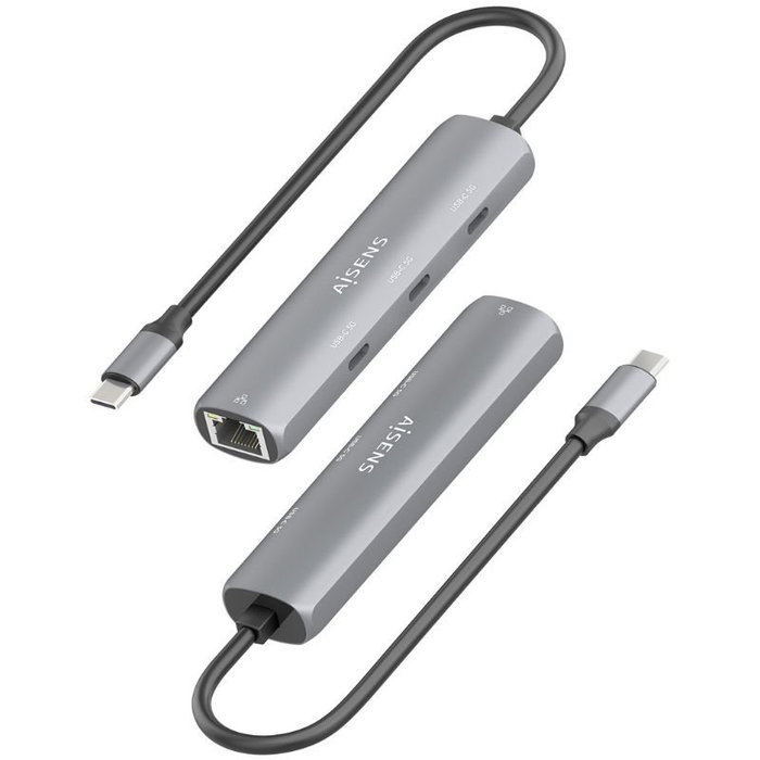 Aisens Dock USB-C a Ethernet Gigabit + Hub 3xUSB-C, Gris